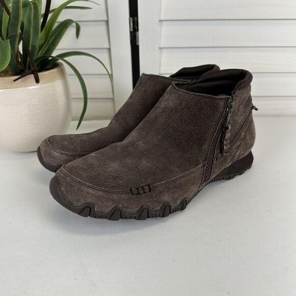 Skechers Bikers Zippiest Chocolate Brown Suede Ankle‎ Boots Memory Foam Size 9.5 - Picture 1 of 9